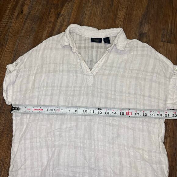 Rachel Roy SMALL white pullover top linen and cotton rolled tab short sleeve - Picture 5 of 6